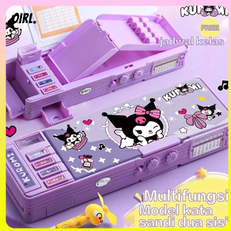 

NEW Tempat pensil multifungsi Kuromi untuk anak perempuan, tempat pensil otomatis dengan kunci kata