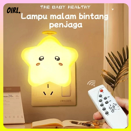 BIG SALE Lampu tidur kecil dengan remote control bintang lima, lampu tidur kartun, lampu samping