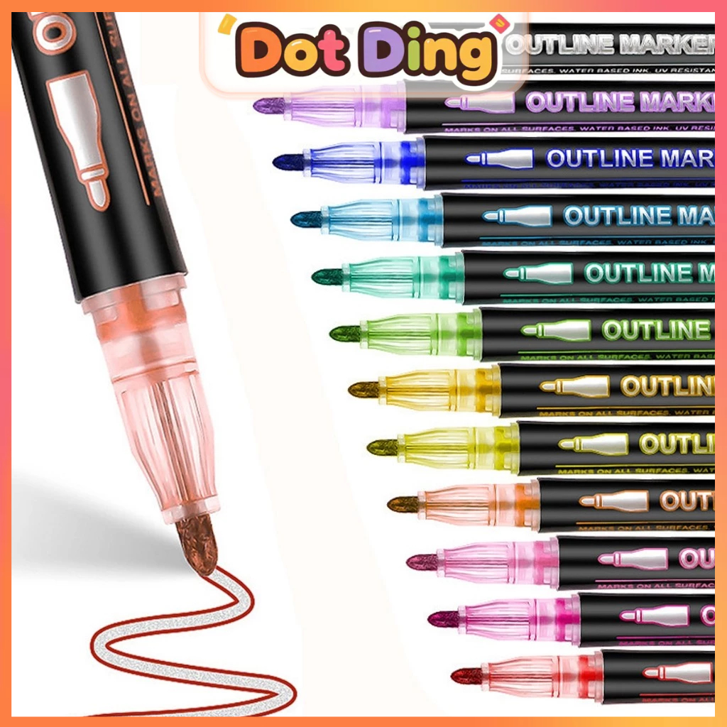 

[DOTDING] AWC Spidol Metalic Marker Anti Pudar - Garis Ganda Tebal & Tipis, Isi 8-48 Pcs untuk Tugas Sekolah & Seni H591