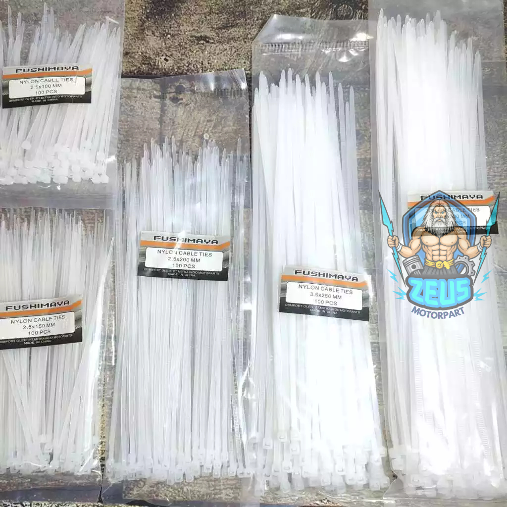 

KABEL TIES PUTIH WHITE isi 100 (2.5 x 100mm) - (2.5 x 150mm) - (2.5 x 200mm) - (3.6 x 250mm) - (3.6 x 300mm) CABLE TALI RIPET TIS TIE FUSHIMAYA (ZEUS)