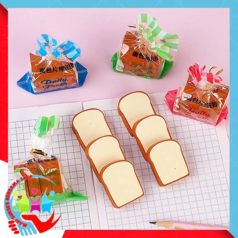 

MSBS Penghapus Pensil Karakter Roti Tawar Isi 4Pcs Eraser Toast Bread Hapusan Sekolah Korean Style Penghapus Pensil Lucu Bentuk Roti Panggang 4 Pcs t
