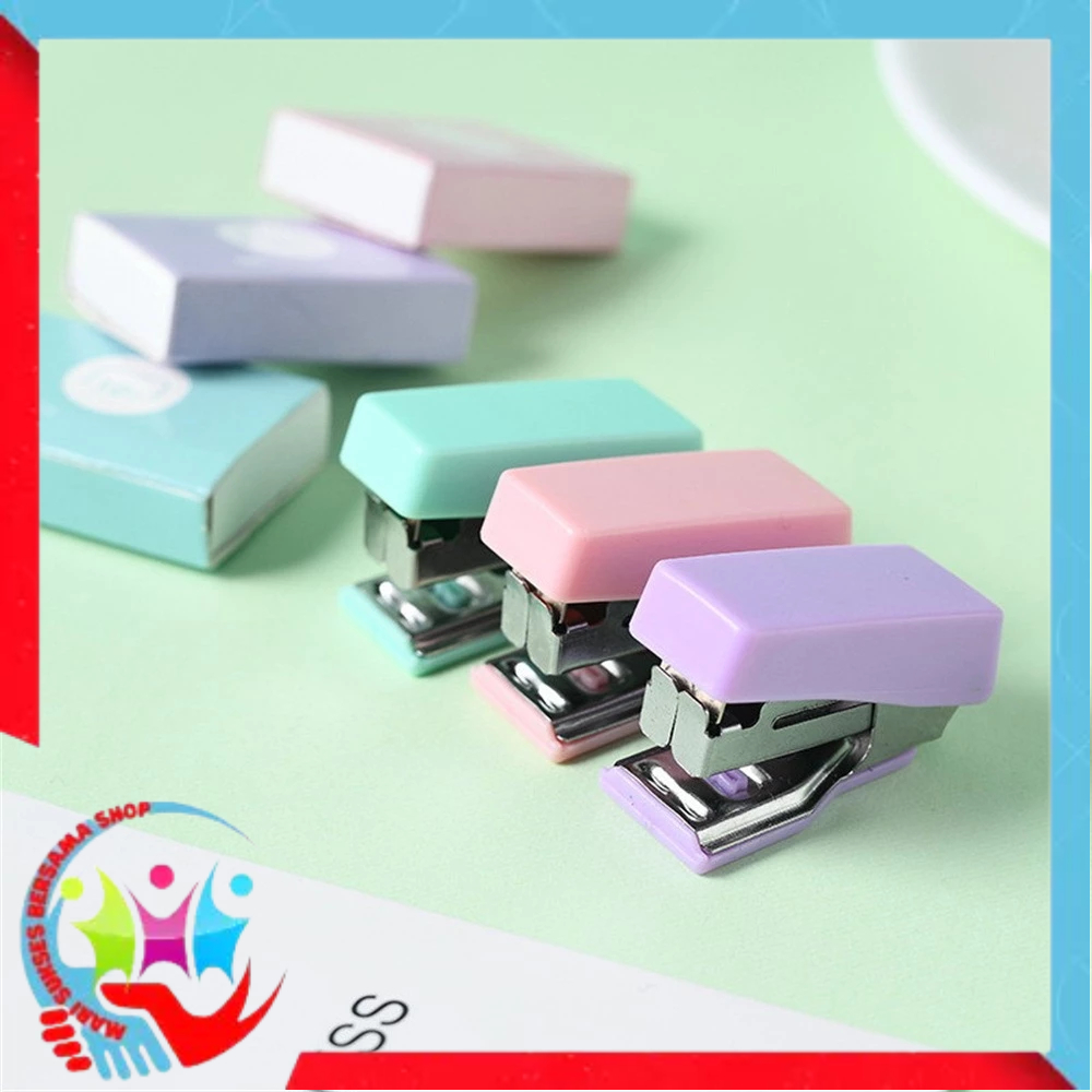 

MSBS Mini Stapler Set Macaron Color Staples Mini Ukuran Kecil Unik Kemasan Box Lucu Free Isi Warna Pastel Perlengkapan Kantor