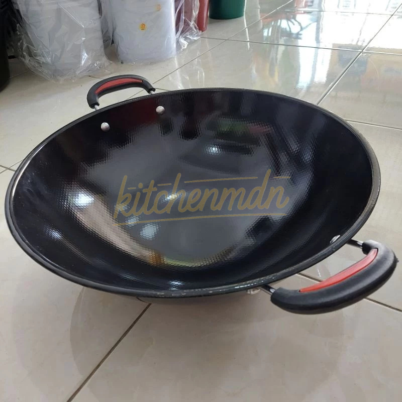Kuali Hitam Wok 34cm 38cm Tebal Honeycomb Boss King High Quality - KitchenMdn