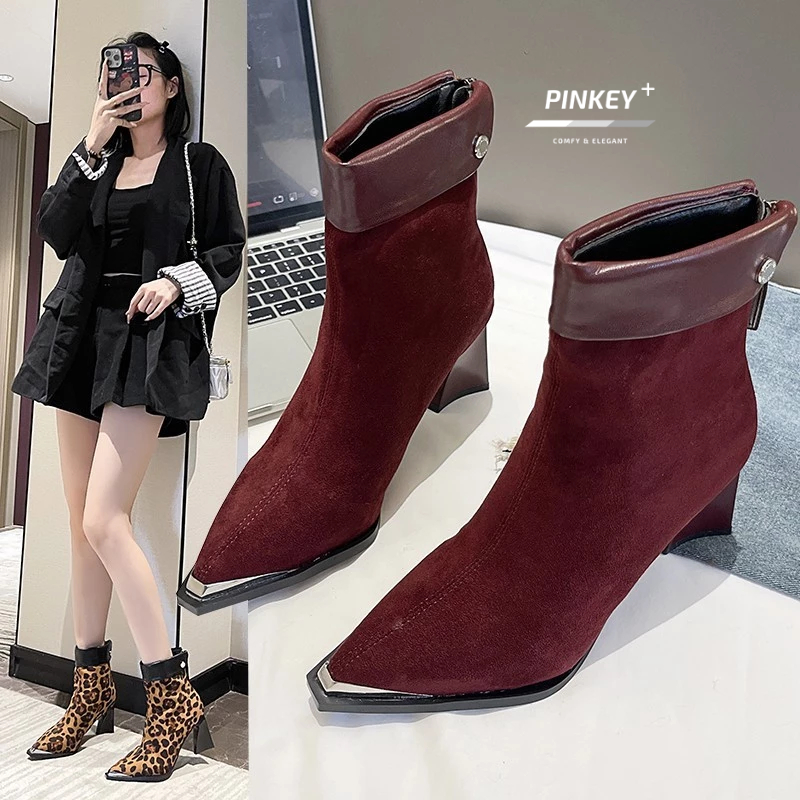 Promo Terbaru Pinkey P385 Sepatu Wanita Boots Import Korea Heels Hak Tinggi 7Cm Model Boots Black
