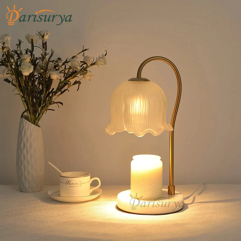 Lampu lilin aromaterapi lampu meja aromaterapi dalam ruangan marmer Eropa romantis lampu hias bunga 