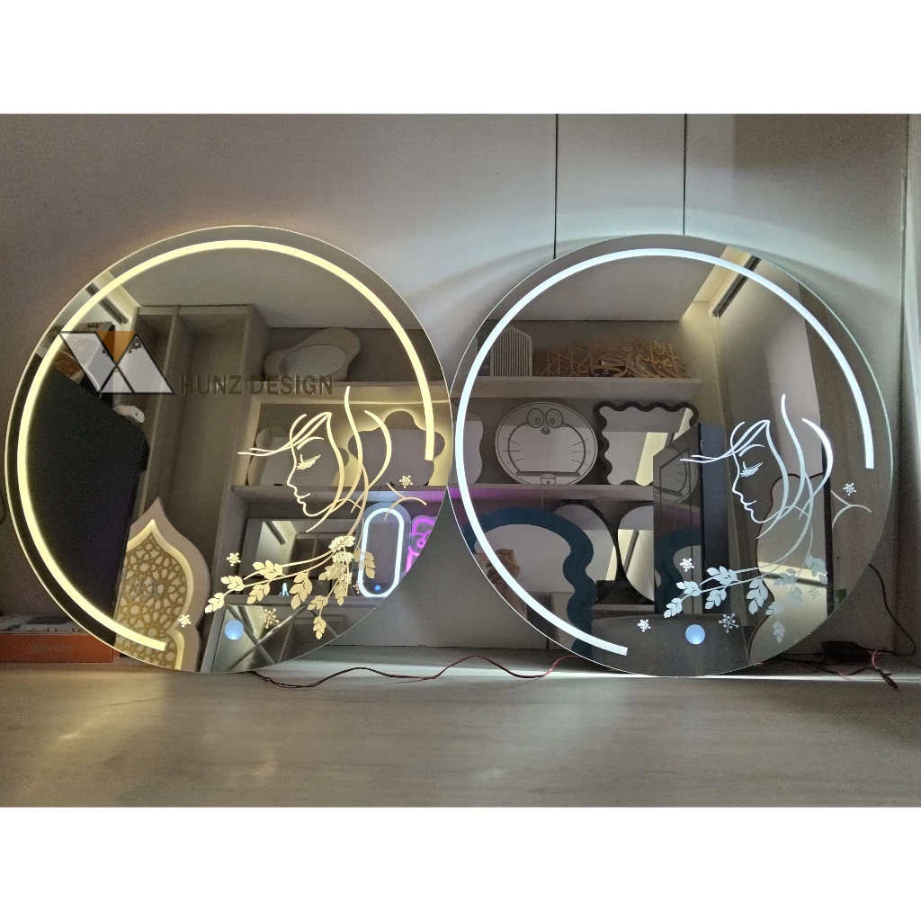Cermin Bulat Led/Cermin Bulat Aestehtic/Cermin Bulat Warm White/Cermin Bulat Grafir/Cermin Bulat