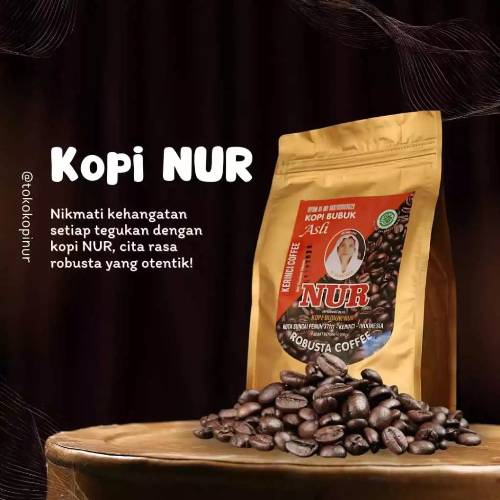 

KOPI NUR – Premium Ground Coffee Sungai Penuh, Kerinci. Jambi 500g | Roasted & Ground | Gold Packaging