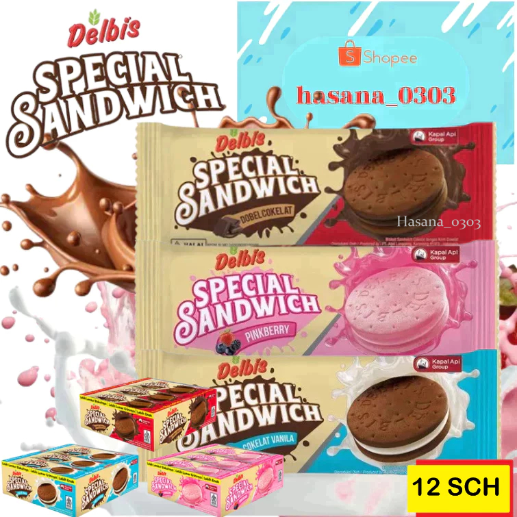 

Delbis Special Sandwich isi 12 Bungkus [ Rasa: Coklat Vanilla - Pink Berry - Double Coklat ]