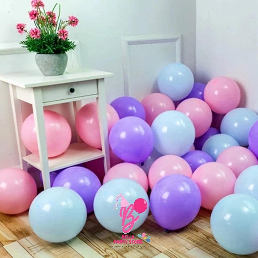 paket balon latex mix 30 pcs kualitas tebal warna soft biru pink ungu pastel