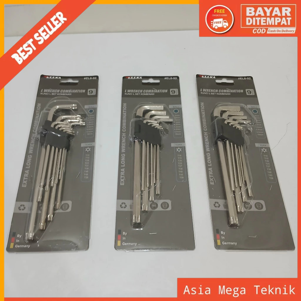 ELLKA Kunci L panjang CR-V SET 9 PCS Terbaru seperti TEKIRO kombinasi L bintang