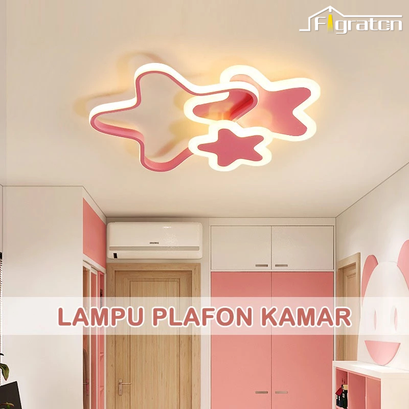Lampu Plafon Kamar Anak Bentuk Bintang Led 3 Warna Perlindungan Mata Lampu Hias Plafon Kamar Tidur