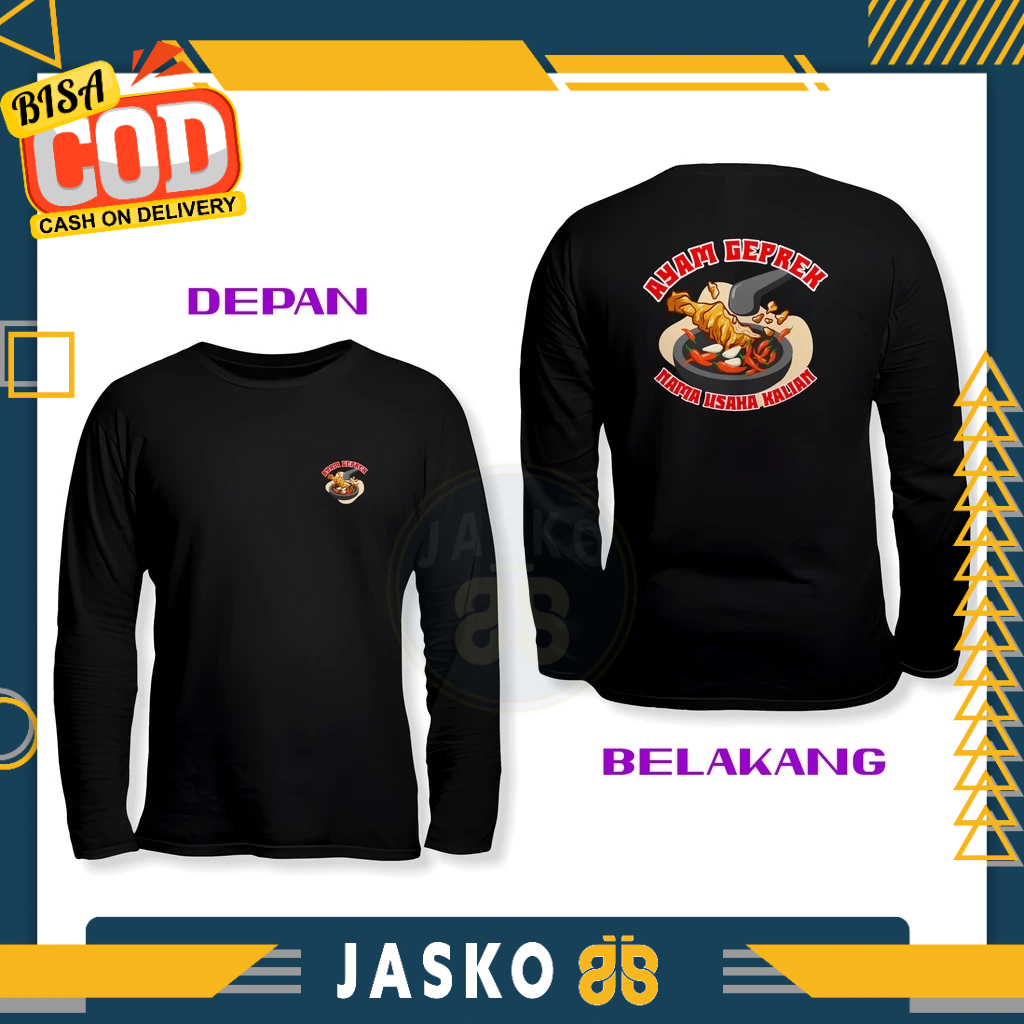 Baju Tshirt Makanan Ayam Geprek Gratis Nama Kamu DB Lengan Panjang Kaos Distro