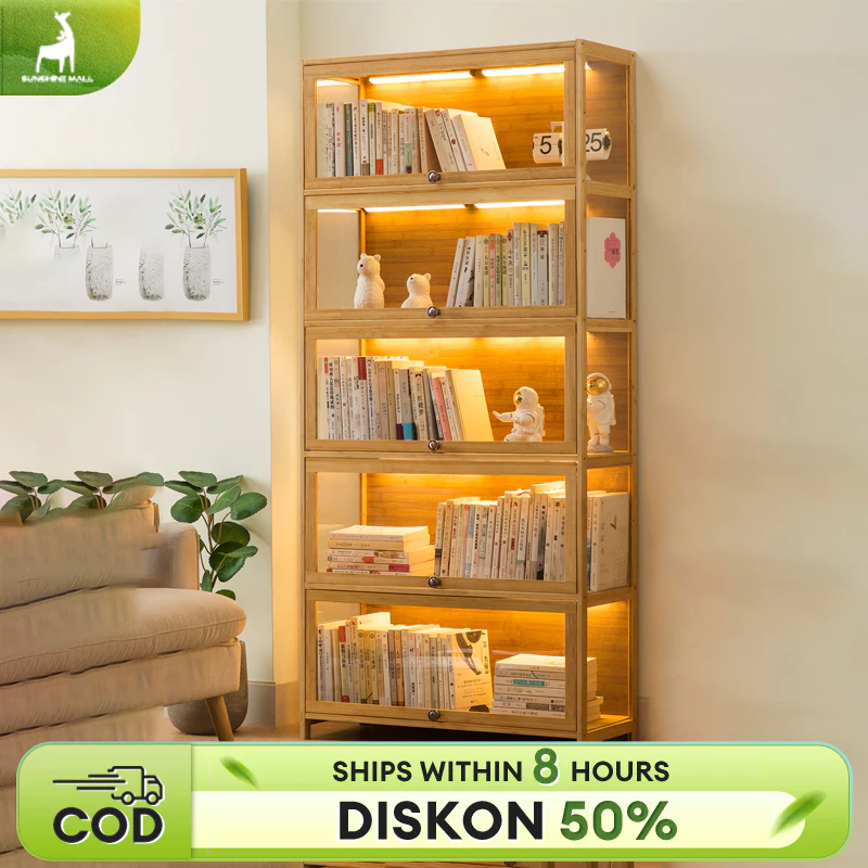 Lemari Buku Transparan Rak Buku Serbaguna Lemari Buku Aesthetic Rak Buku Kayu Kokoh Minimalis