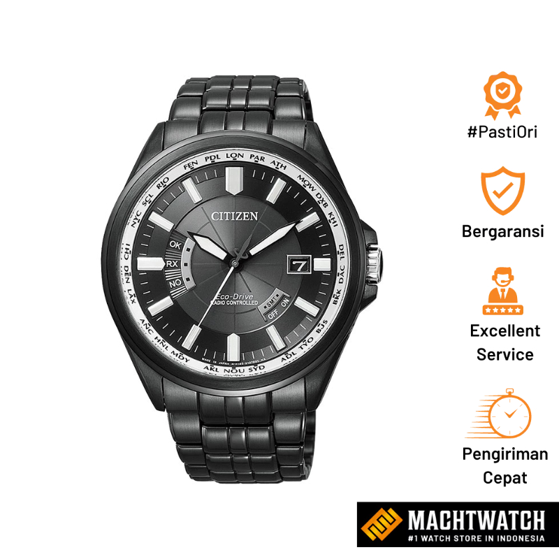[PRJ] Jam Tangan Pria Citizen Eco Drive CB0014-52E Radio Controlled Black Dial Black IP Steel Strap