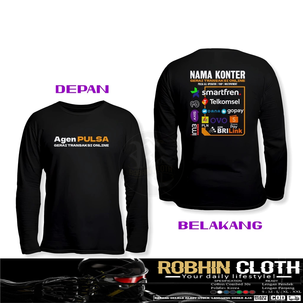 Kaos Baju Gerai Transaksi Online Pulsa All Operator Top Up Multy Payment Gratis Nama Konter Kamu DB 