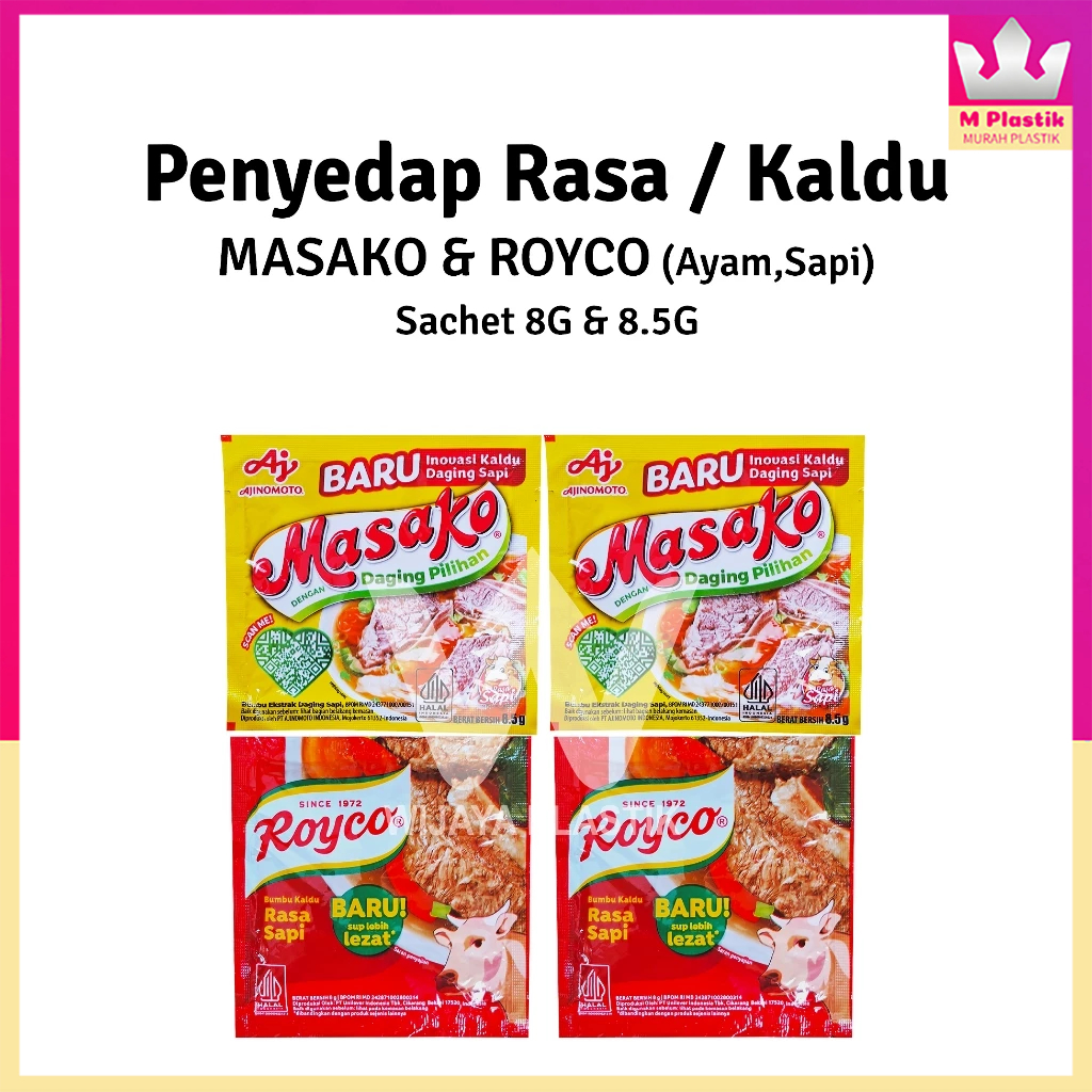 

Kaldu Ayam & Sapi Sachet [ROYCO MASAKO] --- 8 gram @PCS | bumbu penyedap rasa micin msg halal ekonomis murah pcs
