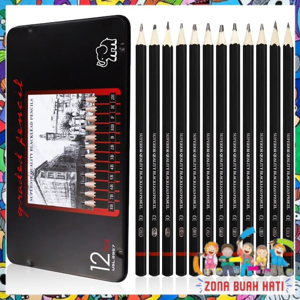 

ZBH 12 pcs Pensil Gambar Sketsa Set Lengkap 2H H F B HB 2B 3B 4B 5B 6B 7B 8B Charcoal Pencils Set Perlengkapan Lukis