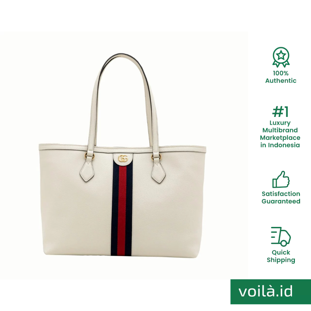 [12.12 Dealcember] GG Web Medium Ophidia Textured Calfskin Tote Bag White