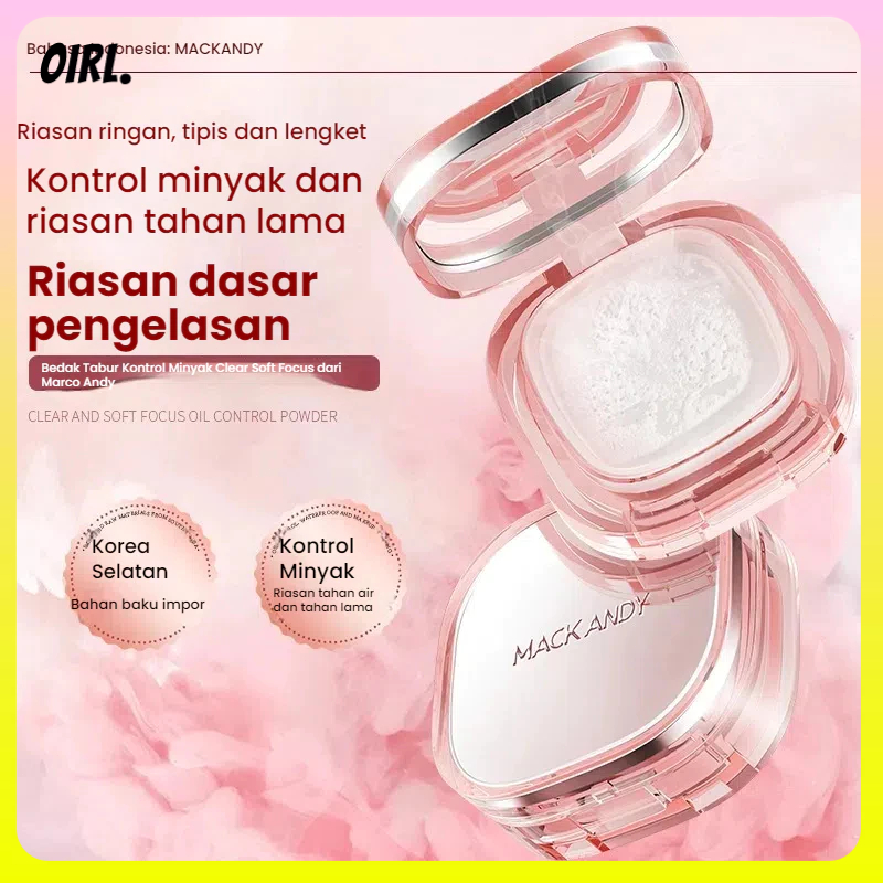(READY&ORI)MACK ANDY Clear Soft Focus Oil Control Loose Powder Menyeimbangkan Riasan Tanpa Membuat K