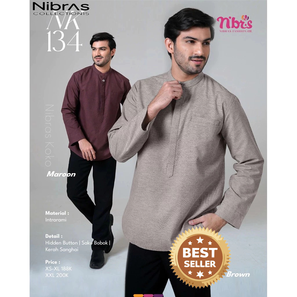 Kemeja Koko Pria Lengan Panjang I Kemeja Polos Simple I Koko Panjang Maroon Series Nk 134 by Nibras