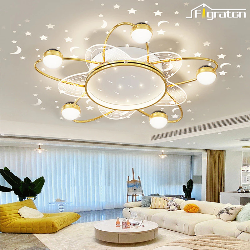 Lampu Plafon Minimalis Nordic 100cm Ruang Tamu Bentuk Bintang Remote Control LED 3 Warna Lampu Hias 