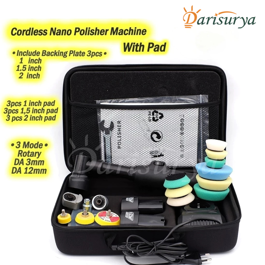 1SET Nano Cordless Mini Polisher Mesin Poles Rotary Dual Action & Rotary Mesin+Ext+PadNrt Digunakan