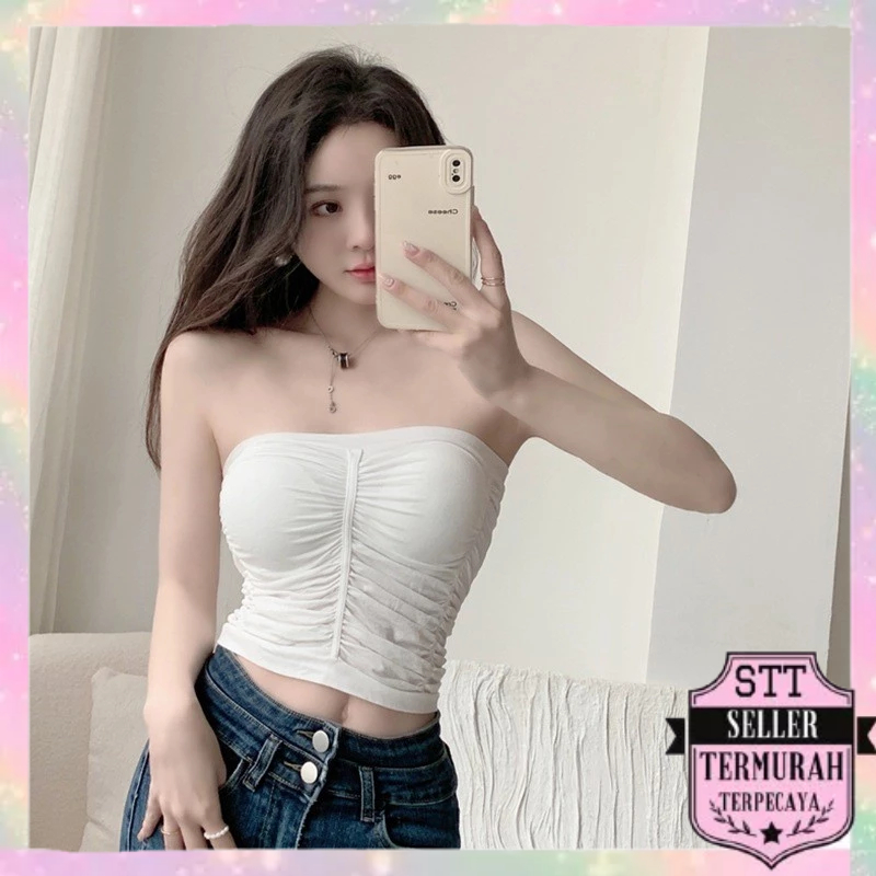 STT Tanktop Bra Kemben Fashion 7035 Kerut CropTop Wanita Karet Outwear Kimcchi Cruel Tanktop Women T