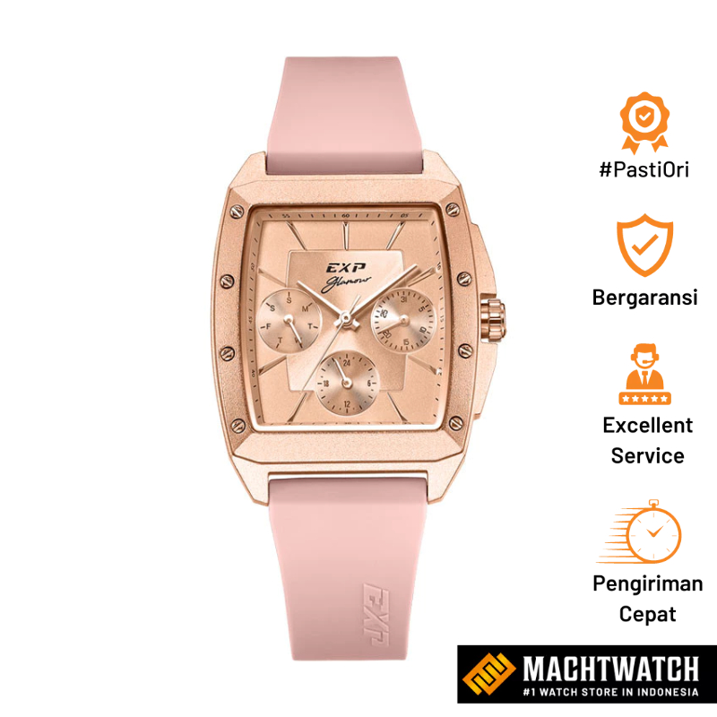 Jam Tangan Wanita Expedition Glamour E 6636 BF RRGPNAL Ladies Rose Gold Dial Pink Rubber Strap