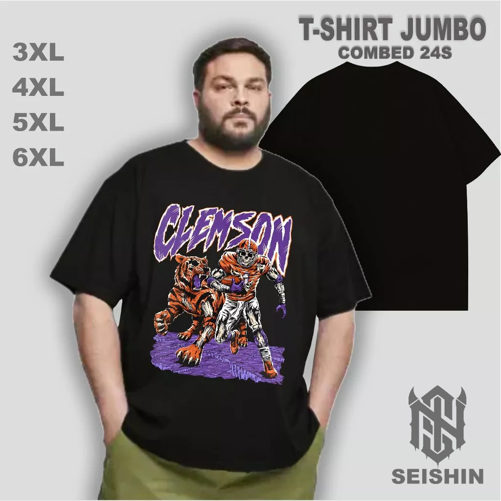 Seishin T-shirt jumbo Clemson kaos Big vintage unisex kualitas distro bahan katun 24s warna hitam le