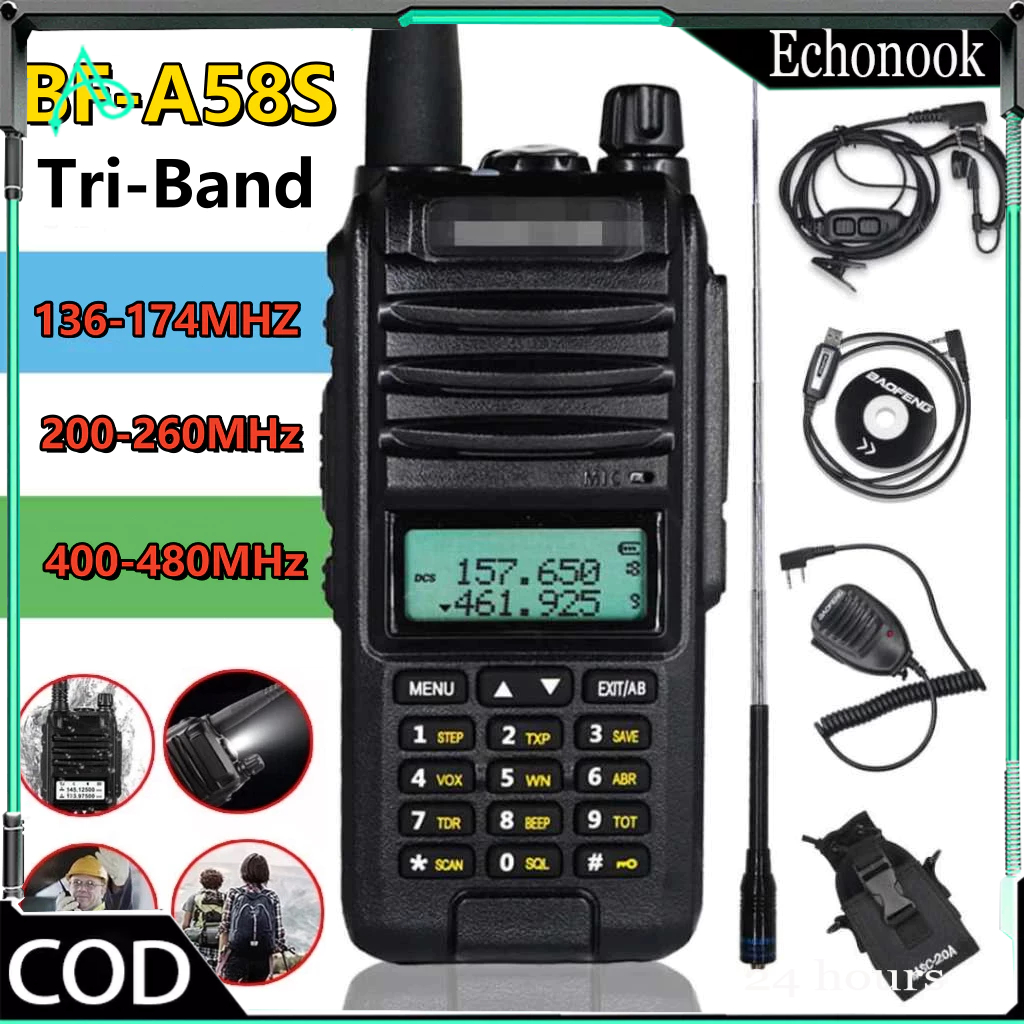 COD HT Handy Talky BF A58S Waterproof Tri-Band Radio Walkie Talkie 8W 2800 MAH Ht Jarak Jauh Murah 1