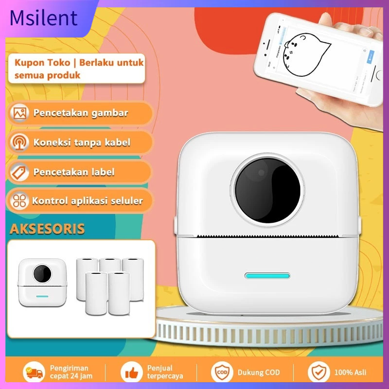 Mini Thermal Printer Bluetooth Mini Pocket Printer Wireless Label Maker Printer Label Tanpa Tinta Te