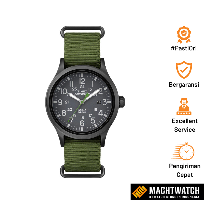 Jam Tangan Pria Timex Expedition Scout TW4B04700 Indiglo Black Dial Green Nylon Strap