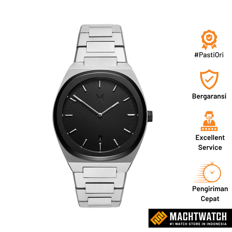 Jam Tangan Pria MVMT Odyssey D-SH01-SSBL Men Black Tonneau Dial Stainless Steel Strap