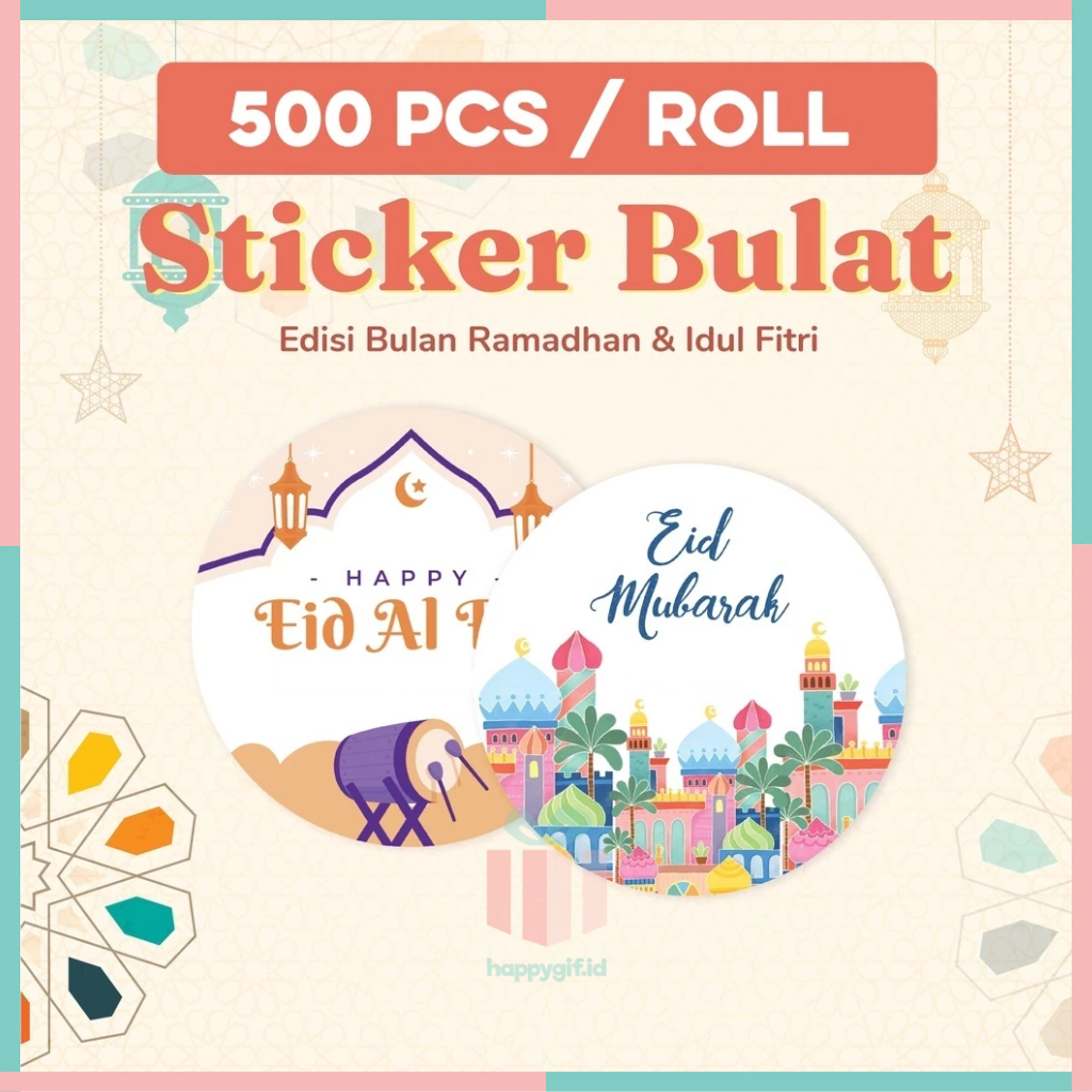 

500 Pcs Stiker Idul Fitri Ramadan Lebaran Haji Umroh Sticker Toples Label Bulat Kado ST001