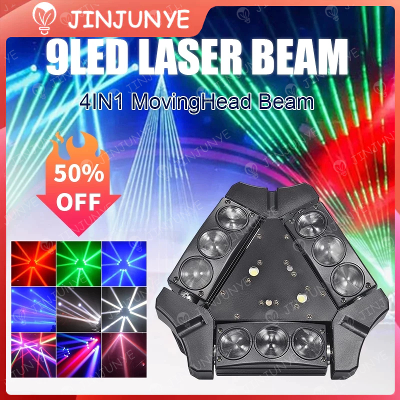 Moving Spider Beam Spider  Lights laser  strobe Lampu Panggung fullcolor RGBW 9x3W 4in1 triangle LED