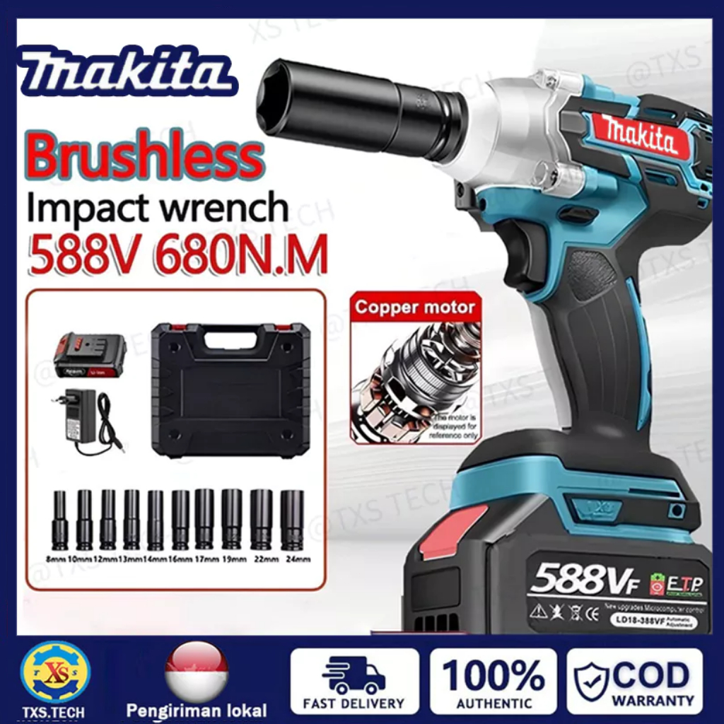 Mesin Bor impact Brushless 588V 680NM Impact wrench Cordless Brushless bor impact baterai mesin