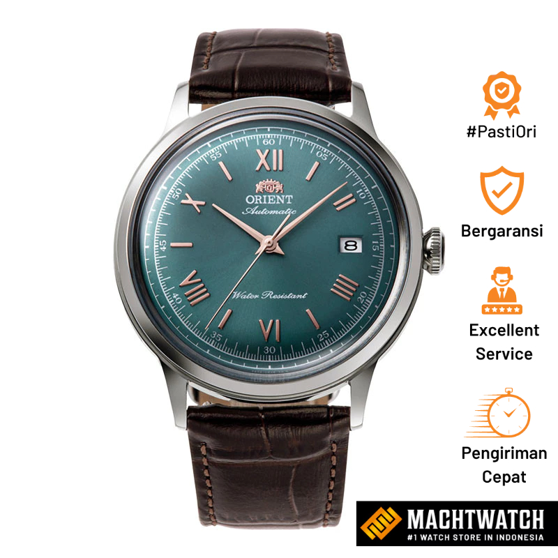 Jam Tangan Pria Orient Classic RA-AC0023E Bambino Automatic Green Dial Brown Leather Strap