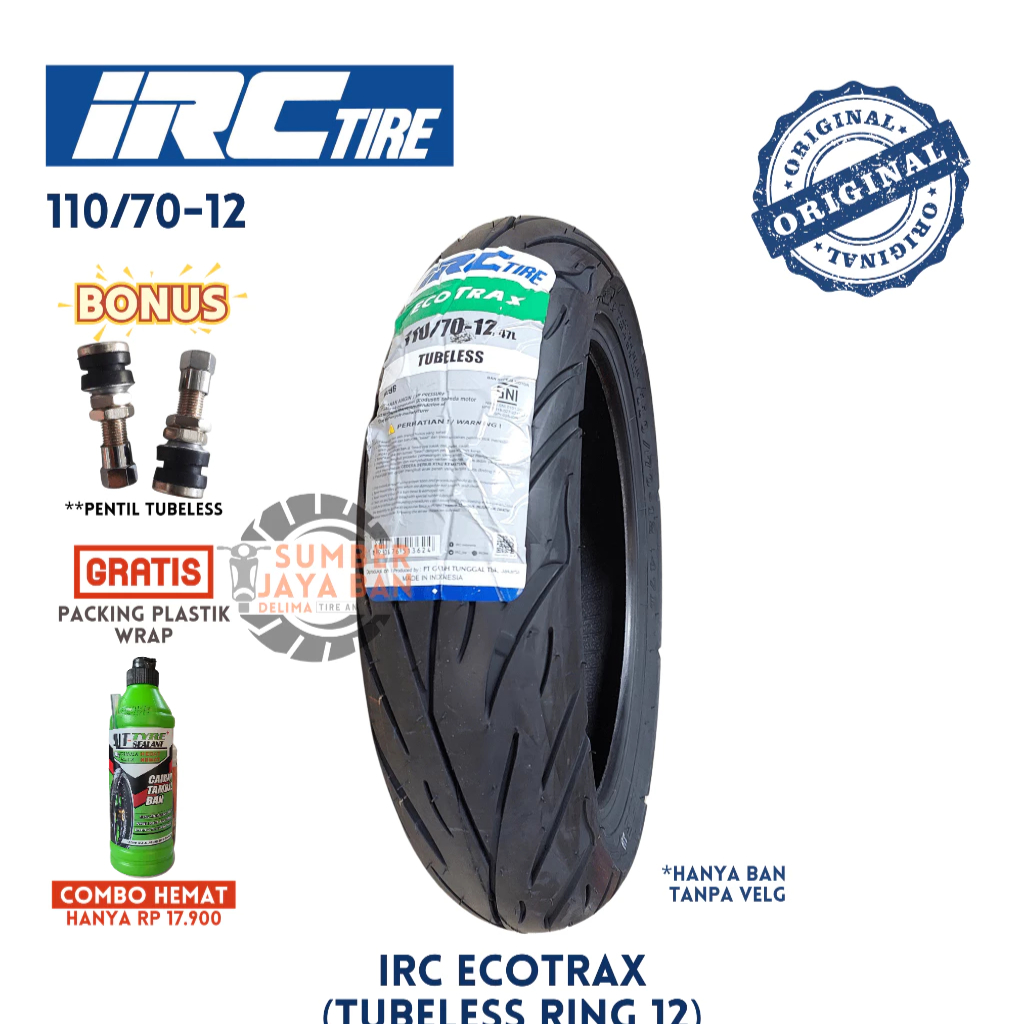 IRC ECOTRAX 110/70-12 110/70 Ring 12 Tubeless Tubbles