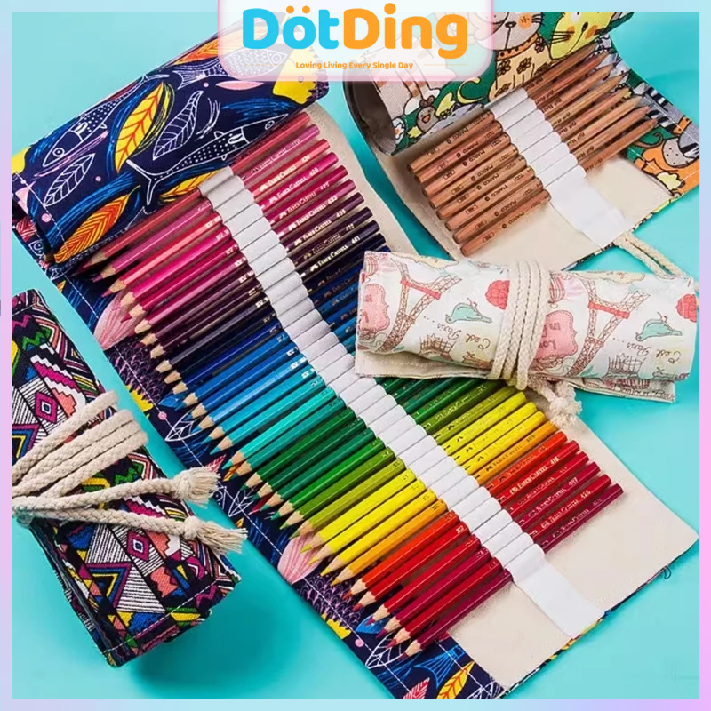 

[DOTDING] Tas Pensil Gulung Canvas 24 Lubang Ukuran Colour Pencil Case Slots Tas Tempat Pensil Warna Gulung Canvas/Portable Canvas Rolling Pencil Case with 24 Slots Hold Colored Pencils Suitable Professional Art Students A529