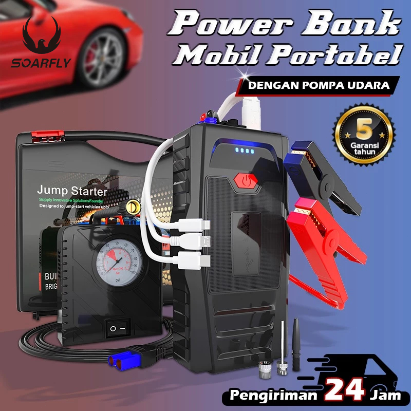 [COD] SOARFLY Jumper Aki Mobil Powerbank Portable Jumper Aki Mobil dan Pompa Ban Power Bank Charger