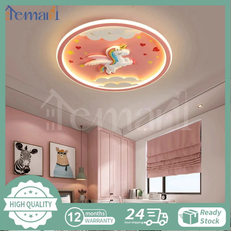 Lampu Kamar Anak Cahaya Kartun Unicorn Dekorasi 50cm LED 3 Warna Perlindungan Mata Lampu Langit-Lang