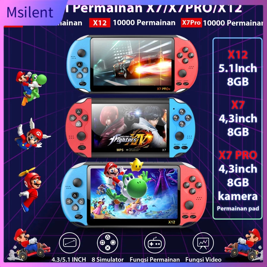 PSP PSP X12 Gameboy Retro Video Game Console 8GB bawaan 20.000+ game 5,1 inci handheld game console