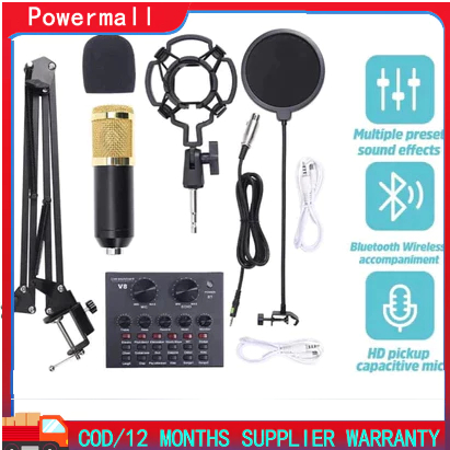 PAKET LENGKAP LIVE STREAMING KOMPLIT MIC CONDENSER BM 800 + SOUNDCARD V8