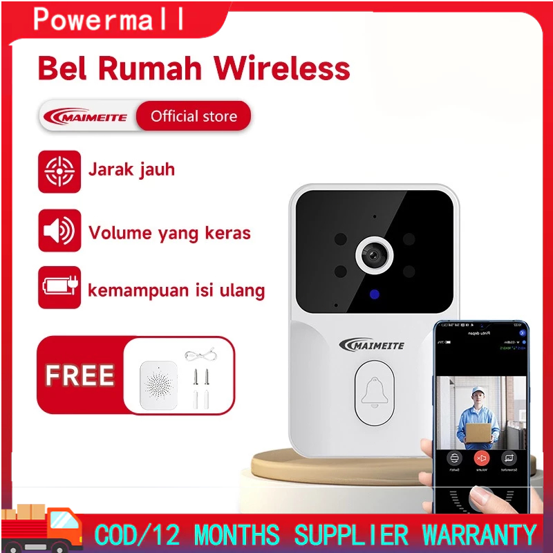 MAIMEITE Bel Rumah Tanpa Kabel Bel Pintu Rumah Wireless Kamera WIFI Video Doorbell Smart Door Bell K