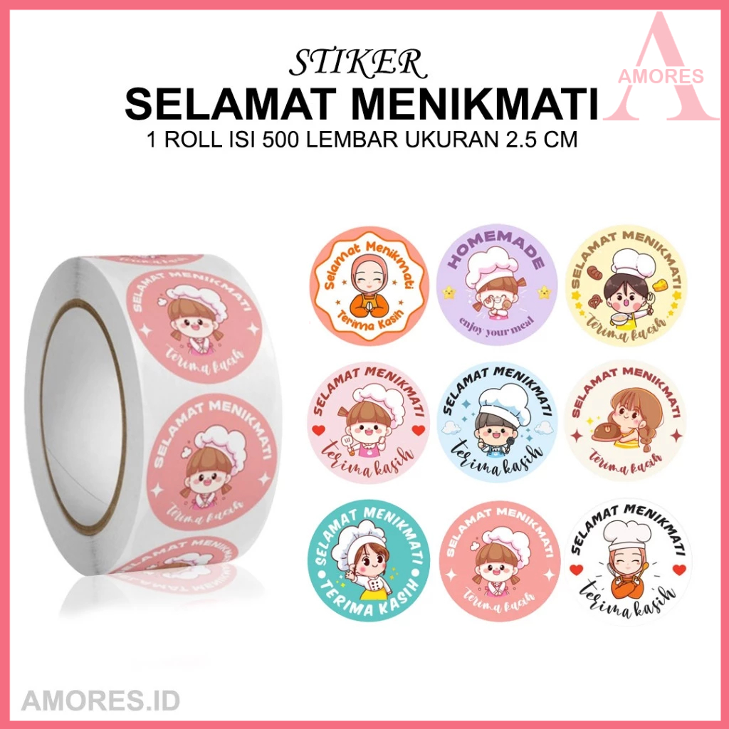 

500 Pcs Stiker Selamat Menikmati Sticker Bulat Roll Makanan Kue Terima Kasih ukuaran 2,5cm ST001