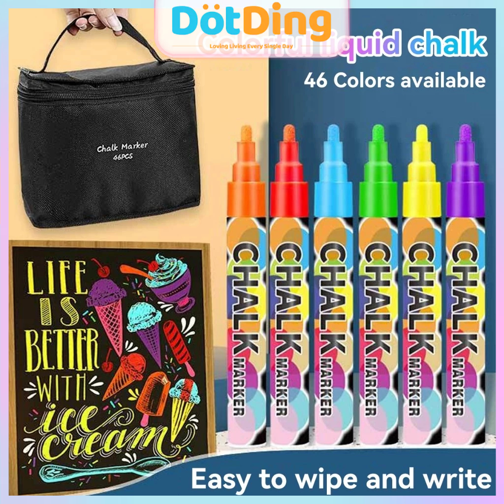 

[DOTDING] Kapur Cair 8-46 Warna Anak - Larut Air & Non Toxic dengan Ujung Silikon Anti Tumpah untuk Graffiti di Kaca Jendela/8/12/24/36/46 Colors Water Soluble Liquid Chalk Non Toxic for Kids Highlighter Marker for Graffiti on Window Glass H673