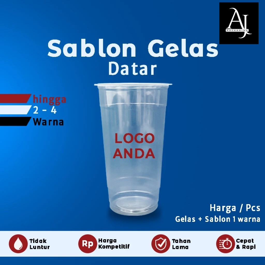 Sablon Gelas Plastik Cup Datar 14oz 16oz 22oz Tebal