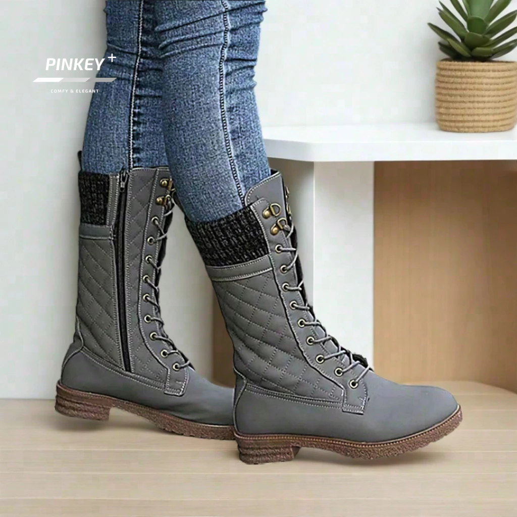 Viral  Pinkey P083 Boots Wanita Korea Panjang Sepatu Boots Kulit Sintetis Elegan Dengan Tali &