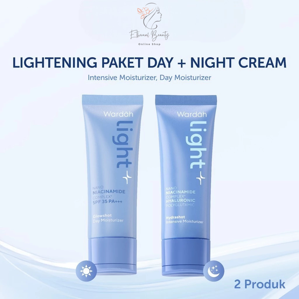 WARDAH Lightening Paket Day Cream + Night Cream 20 ml. Glowing Mencerahkan dan Meratakan Warna Kulit