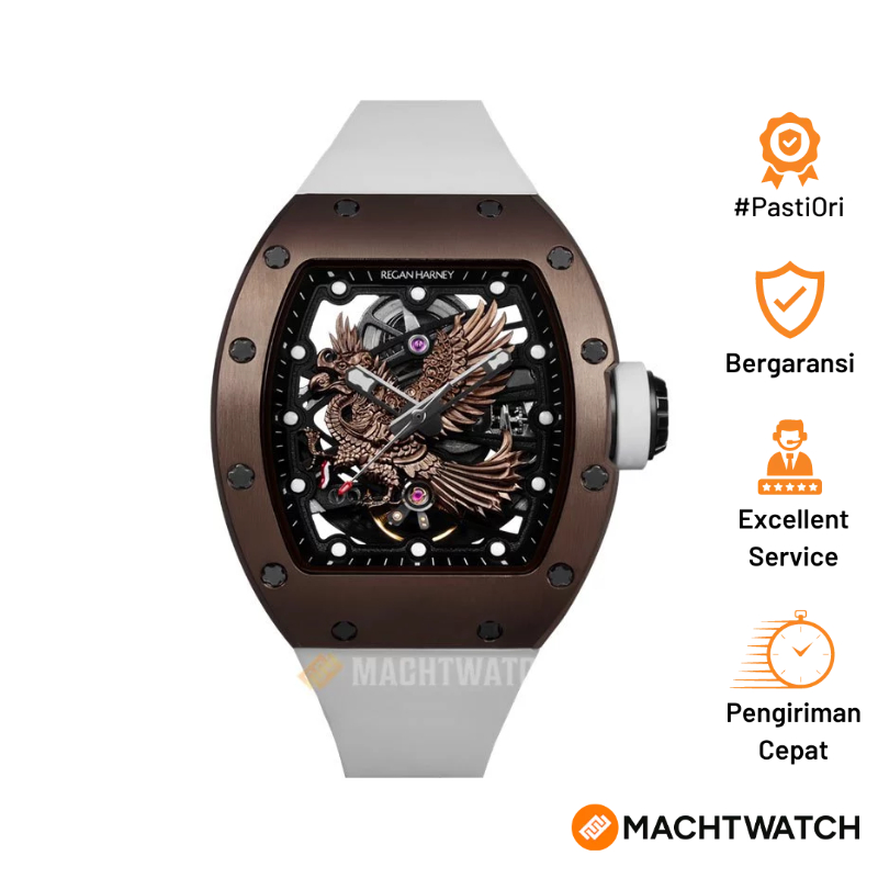 Jam Tangan Pria Regan Harney RH62-11 Garuda Automatic Analog Skeleton Dial Titanium White Rubber Str